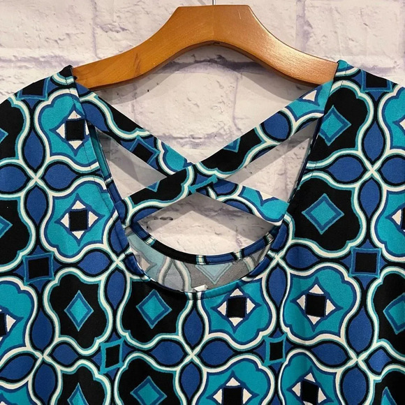 NY Collection Plus Size 1X Blue Green Shift Dress 3/4 Sleeves Stretchy Casual - Picture 5 of 7